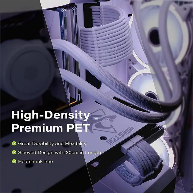 Alt view image 5 of 7 - EZDIY-FAB PSU Extension Cable Sleeved Custom Mod PC Power Supply Cable, Soft Nylon Braided with Comb Kit 24PIN/8PIN to 6+2Pin/ 8PIN to 4+4PIN-30CM 300MM - All White Edition