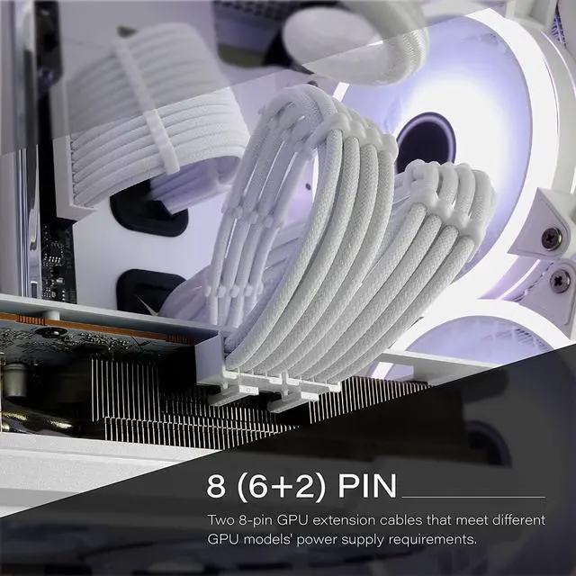 Alt view image 6 of 7 - EZDIY-FAB PSU Extension Cable Sleeved Custom Mod PC Power Supply Cable, Soft Nylon Braided with Comb Kit 24PIN/8PIN to 6+2Pin/ 8PIN to 4+4PIN-30CM 300MM - All White Edition
