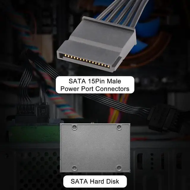 Alt view image 3 of 7 - 15 Pin SATA Power Extension Cable (3Pack) Sata Male to Female Cable Sata Power Cable Extension 10 inch Black (3 Pack)
