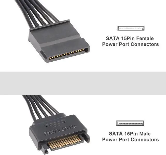 Alt view image 4 of 7 - 15 Pin SATA Power Extension Cable (3Pack) Sata Male to Female Cable Sata Power Cable Extension 10 inch Black (3 Pack)