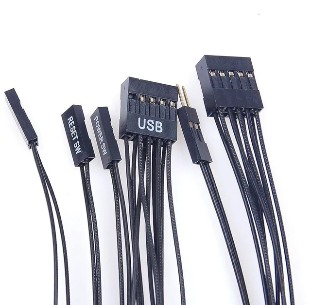 Alt view image 2 of 7 - Motherboard Extension Cable Set 22AWG Silver Plating Cord Gold-Plated Plug Six Kinds POWE LED HDD LED Power SW Reset SW HD Audio Front USB Extension Cable Length 11 inches Compatible with PC