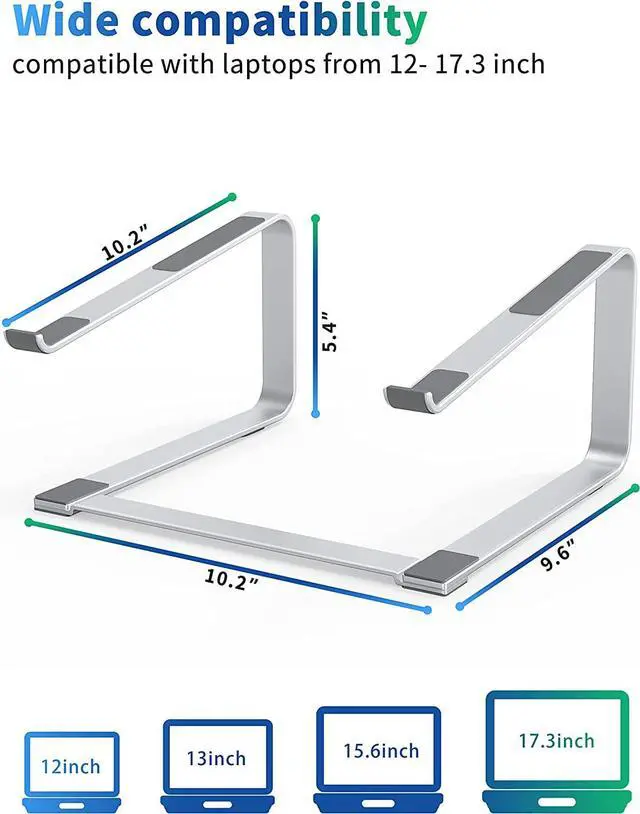Alt view image 2 of 7 - SOUNDANCE Laptop Stand for Desk, Metal Computer Riser, Heavy Stable PC Holder, Ergonomic Laptops Elevator for 12 to 17.3 Inches Notebook Computer, Silver