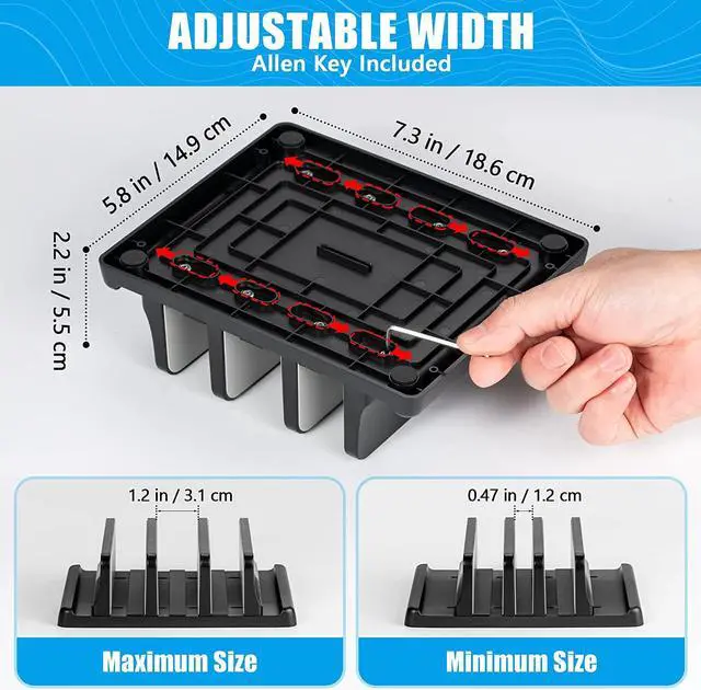 Alt view image 3 of 7 - Vertical Laptop Stand, 3 Slot Adjustable Laptop Storage Rack and Desk Organizer, Silicone-Padded Holder for Multiple Devices Storage, Compatible Stand for Tablets and Devices up to 17 Inches