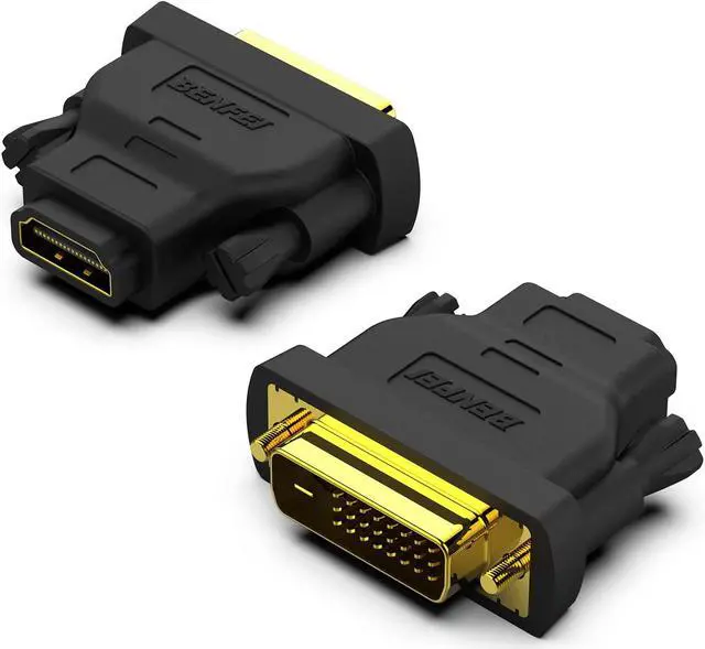 Main image of DVI to HDMI Bidirectional DVI (DVI-D) to HDMI Male to Female Adapter with Gold-Plated Cord 2 Pack