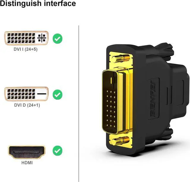Alt view image 2 of 7 - DVI to HDMI Bidirectional DVI (DVI-D) to HDMI Male to Female Adapter with Gold-Plated Cord 2 Pack