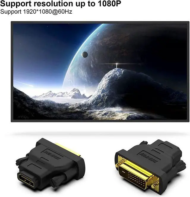 Alt view image 4 of 7 - DVI to HDMI Bidirectional DVI (DVI-D) to HDMI Male to Female Adapter with Gold-Plated Cord 2 Pack