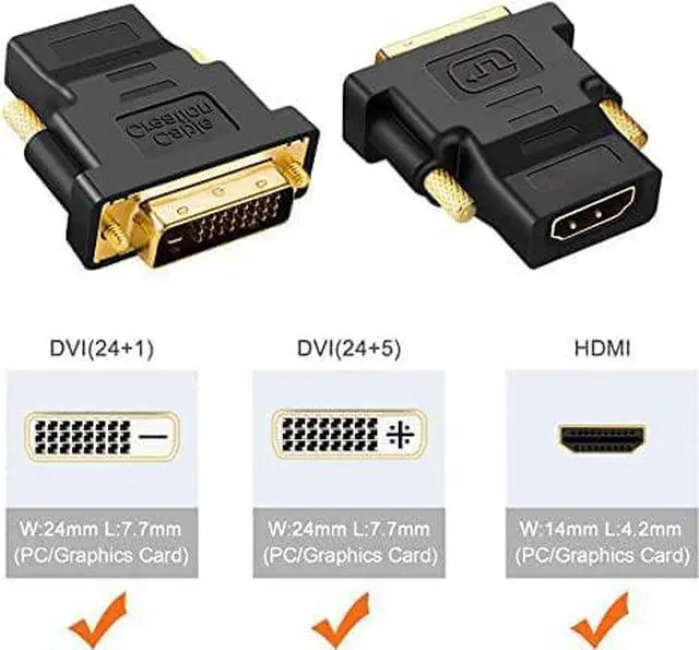 Alt view image 7 of 7 - DVI to HDMI Adapter 2-Pack Bi-Directional DVI Male to HDMI Female Converter Support 1080P 3D for PS3 PS4 TV Box Blu-ray Projector HDTV