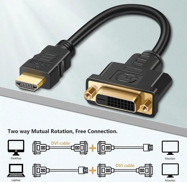 Alt view image 2 of 7 - HDMI to DVI Adapter Cable Bi-Directional HDMI Male to DVI-D (24+1) Female Converter Cord 1080P DVI to HDMI HD Video Adapter Wire for HDTV PC Xbox Blue-ray DVD A/V Receivers