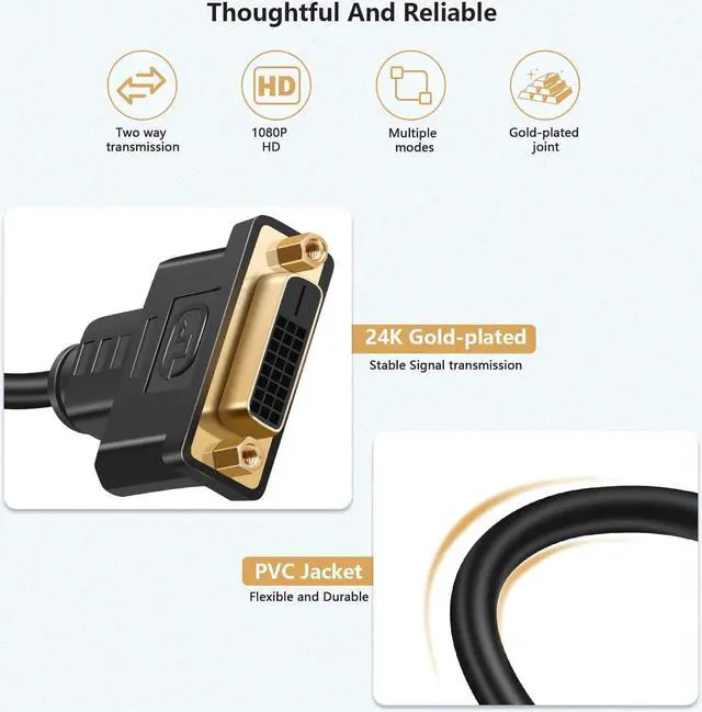 Alt view image 6 of 7 - HDMI to DVI Adapter Cable Bi-Directional HDMI Male to DVI-D (24+1) Female Converter Cord 1080P DVI to HDMI HD Video Adapter Wire for HDTV PC Xbox Blue-ray DVD A/V Receivers