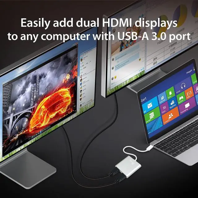 Alt view image 3 of 7 - USB to HDMI Adapter - Dual HDMI USB 3.0 Multi-Monitor Cable | 4K + 1080p | Compatible with Windows and macOS (JUA365)