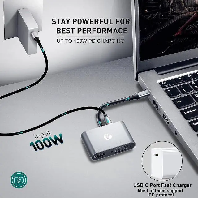 Alt view image 4 of 7 - USB C to HDMI VAG Adapter 5-in-1 USB C Hub with 100W Power Delivery 4K HDMI 1080P VGA USB 3.0 Port OTG Adapter Compatible with MacBook Air iPad Pro  XPS Surface Pro (Grey)