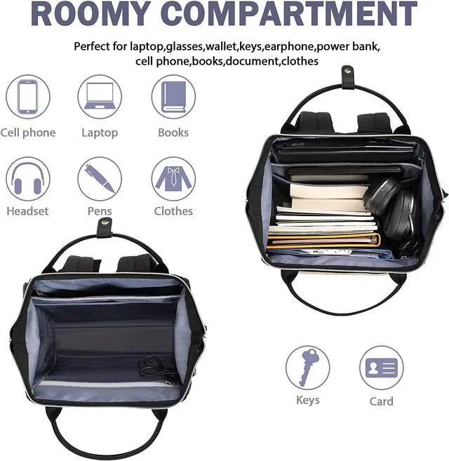 Alt view image 3 of 7 - EMPSIGN 17 Inch Laptop Backpack for Women, Work Business Travel Computer College Bags, Large Capacity Water-repellent Quilted Casual Daypack with USB Port, Black