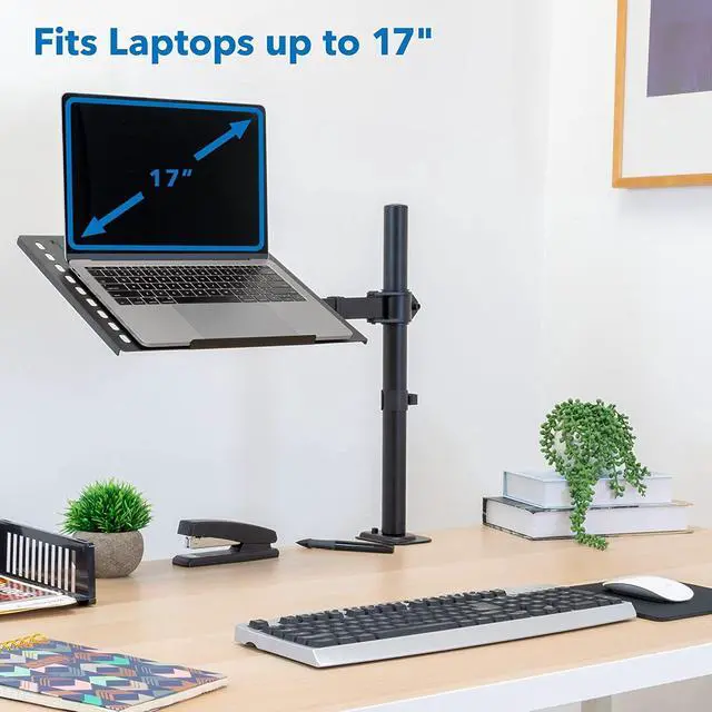 Alt view image 3 of 7 - Mount-It! Laptop Desk Mount, Fully Adjustable Ergonomic Laptop Arm with Vented Tray, Cable Management, Clamp and Grommet Base, Fits Laptops up to 17 Inches, Black