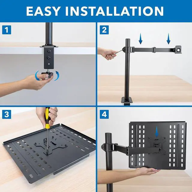 Alt view image 4 of 7 - Mount-It! Laptop Desk Mount, Fully Adjustable Ergonomic Laptop Arm with Vented Tray, Cable Management, Clamp and Grommet Base, Fits Laptops up to 17 Inches, Black