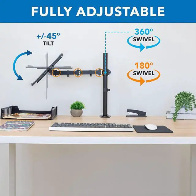 Alt view image 7 of 7 - Mount-It! Laptop Desk Mount, Fully Adjustable Ergonomic Laptop Arm with Vented Tray, Cable Management, Clamp and Grommet Base, Fits Laptops up to 17 Inches, Black
