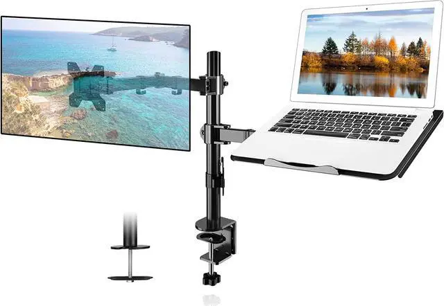 Main image of Suptek Monitor and Laptop Mount,Adjustable Monitor Arm Stand with Laptop Tray for 13-27 inch,Hold 22 lbs, with Clamp and Grommet Mounting Base