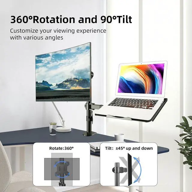 Alt view image 4 of 7 - Suptek Monitor and Laptop Mount,Adjustable Monitor Arm Stand with Laptop Tray for 13-27 inch,Hold 22 lbs, with Clamp and Grommet Mounting Base