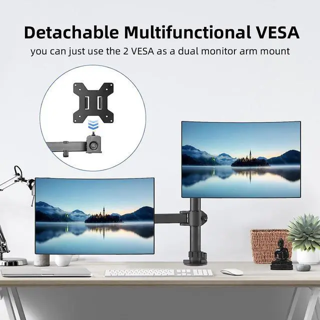 Alt view image 5 of 7 - Suptek Monitor and Laptop Mount,Adjustable Monitor Arm Stand with Laptop Tray for 13-27 inch,Hold 22 lbs, with Clamp and Grommet Mounting Base