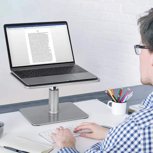 Alt view image 4 of 7 - Mount-It! Adjustable Height Laptop Stand for MacBook Pro, Ergonomic Desk Riser for 11-15 Inch Laptops and 24-32 Inch Monitors