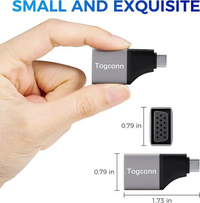 Alt view image 2 of 6 - USB C to VGA Adapter 1080P@60Hz 5 Pack Portable Type C Male to VGA Female Adapter Converter Compatible with MacBook Pro/Air ipad  XPS Surface Book Pixelbook and More