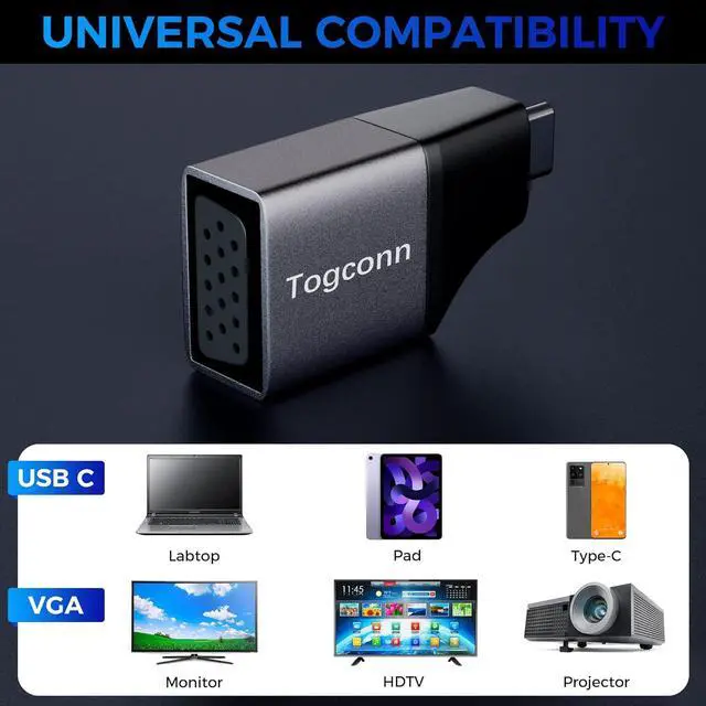 Alt view image 4 of 6 - USB C to VGA Adapter 1080P@60Hz 5 Pack Portable Type C Male to VGA Female Adapter Converter Compatible with MacBook Pro/Air ipad  XPS Surface Book Pixelbook and More