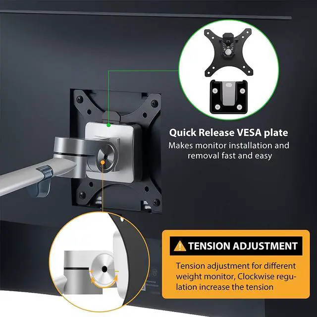 Alt view image 5 of 7 - Viozon Monitor and Laptop Mount, 2-in-1 Adjustable Dual Arm Desk Mounts Single Desk Arm Stand/Holder for 17 to 32 Inch LCD Computer Screens, Extra Tray Fits 12 to 17 inch Laptops (Silver)