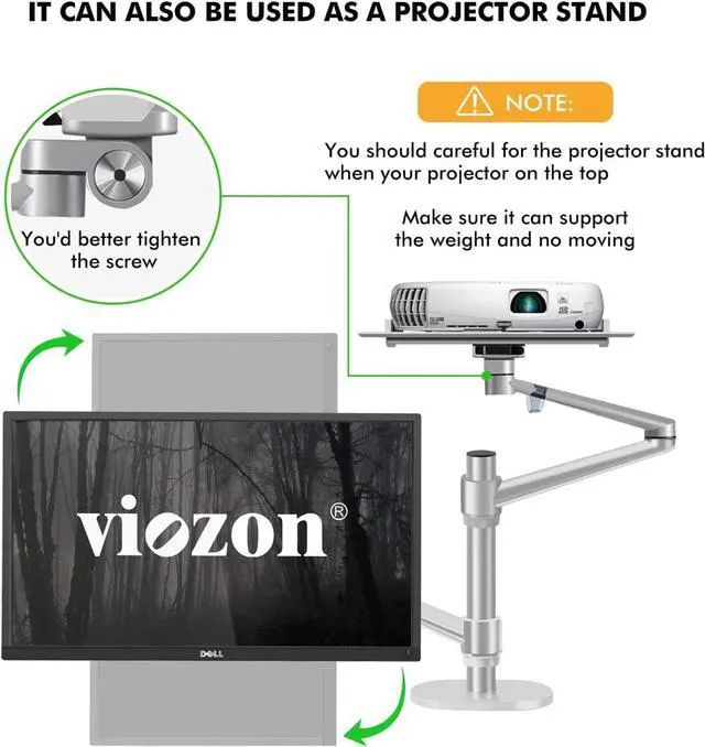 Alt view image 7 of 7 - Viozon Monitor and Laptop Mount, 2-in-1 Adjustable Dual Arm Desk Mounts Single Desk Arm Stand/Holder for 17 to 32 Inch LCD Computer Screens, Extra Tray Fits 12 to 17 inch Laptops (Silver)