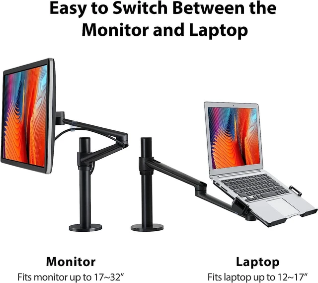 Alt view image 3 of 7 - Viozon Laptop/Notebook/Projector Mount Stand, Height Adjustable Single Arm Mount Support 12-17 inch Laptop/Notebook/Tablet, Free Removable VESA 75X75 and 100X100 for Monitor 17-32 inch.