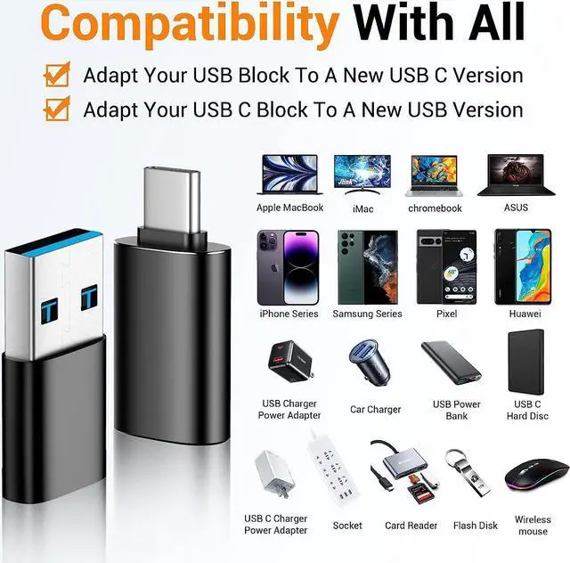 Alt view image 2 of 7 - USB to USB C Adapter 4 Pack USB C Male to USB 3.0 Female OTG Converter for iPhone 16 15 14 13 Plus Pro Max Apple Watch 10 Airpods iPad Car  Galaxy S23 S24 Ultra OTG Adapters USB to USB C