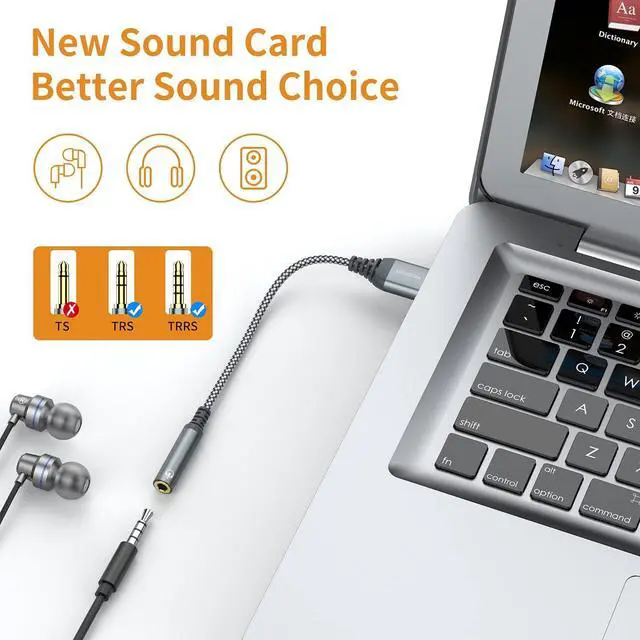 Alt view image 2 of 6 - USB to 3.5mm Audio Jack Adapter External Sound Card Converter Compatible with Headset PC Laptop Mac Desktops Linux PS4 and More Devices (Grey)