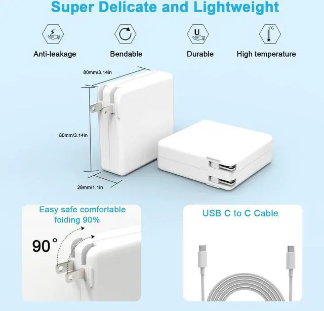 Alt view image 6 of 7 - Replacement MacBook Air Charger for MacBook Pro Charger 100W USB C Power Adapter for Mac Book Pro 2023 2022 2021 2020 2019 2018 16 15 14 13 Inch Charger and All Type C Devices Laptops,USB C to C Cable