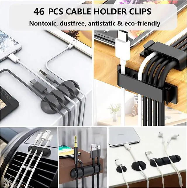 Alt view image 2 of 7 - 192 PCS Cable Management Kit 4 Wire Organizer Sleeve 11 Cable Holder 35Cord Clips 10+2 Roll Cable Organizer Straps and 100 Fastening Cable Ties for Computer TV Under Desk black clear