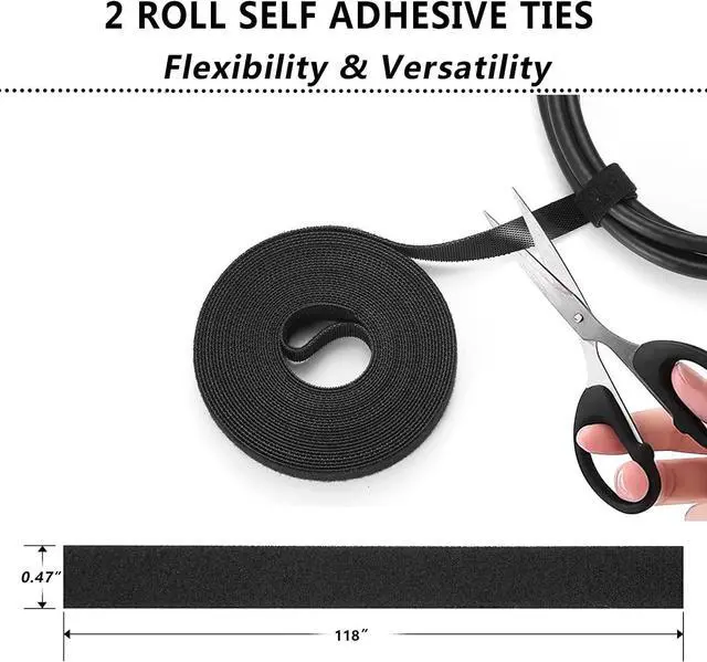Alt view image 7 of 7 - 192 PCS Cable Management Kit 4 Wire Organizer Sleeve 11 Cable Holder 35Cord Clips 10+2 Roll Cable Organizer Straps and 100 Fastening Cable Ties for Computer TV Under Desk black clear