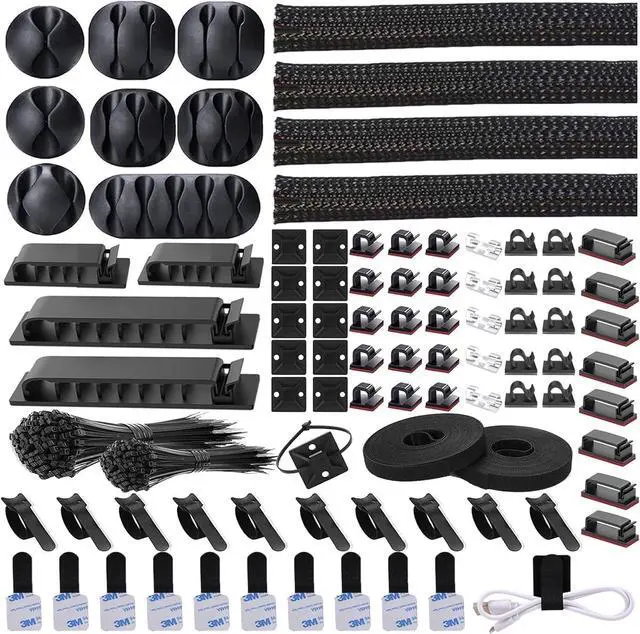 Main image of 311Pcs Cable Management Organizer Kit 4 Cable Sleeve Split 53Cable Clips 12Cord Clips Holder 22 Cable Ties 20 Adhesive Wall Cable Tie 200Fasten Cable Ties for TV Office Home Electronics