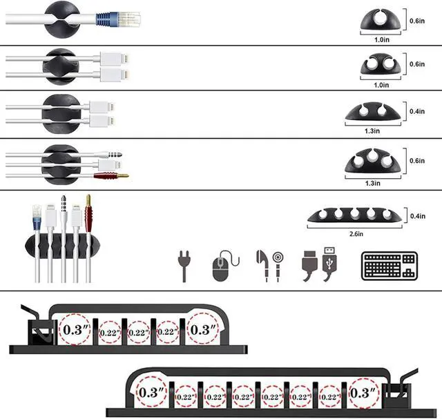 Alt view image 4 of 7 - 192 PCS Cable Management Kit 4 Wire Organizer Sleeve 11 Cable Holder 35Cord Clips 10+2 Roll Cable Organizer Straps and 100 Fastening Cable Ties for Computer TV Under Desk black clear
