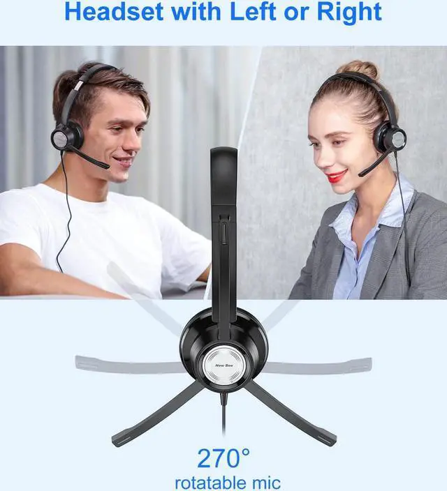 Alt view image 4 of 6 - New Bee USB Headset with Noise Cancelling Mic Single Ear Headset for PC Call Center Skype Zoom Tablet Laptop