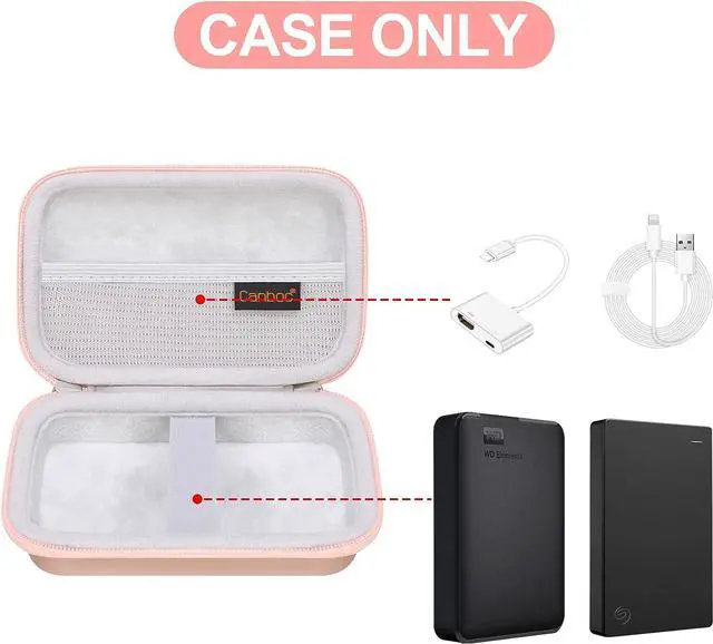 Alt view image 2 of 7 - Hard Drive Carrying Case for Western Digital Elements WD My Passport Canvio Basics Seagate Backup Plus Slim 1TB 2TB 3TB 4TB External Hard Drive Case Mesh Bag fits USB Cable Rose Gold