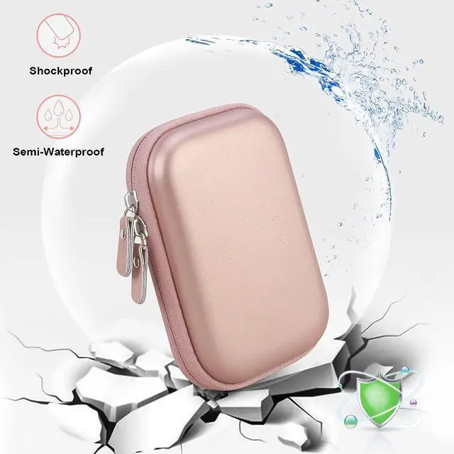 Alt view image 6 of 7 - Hard Drive Carrying Case for Western Digital Elements WD My Passport Canvio Basics Seagate Backup Plus Slim 1TB 2TB 3TB 4TB External Hard Drive Case Mesh Bag fits USB Cable Rose Gold