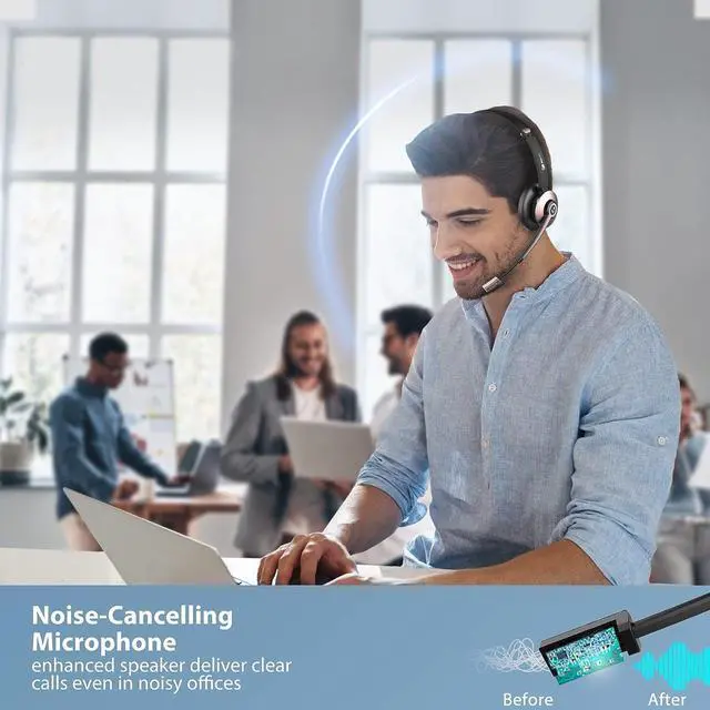 Alt view image 2 of 7 - Wireless Headset Bluetooth Headsets with Microphone Noise Cancelling On Ear Headphones with Mic Mute Handsfree PC Headsets for Zoom/Ms Teams/Skype/Dual Connect/Laptop/iPhone/Tablet