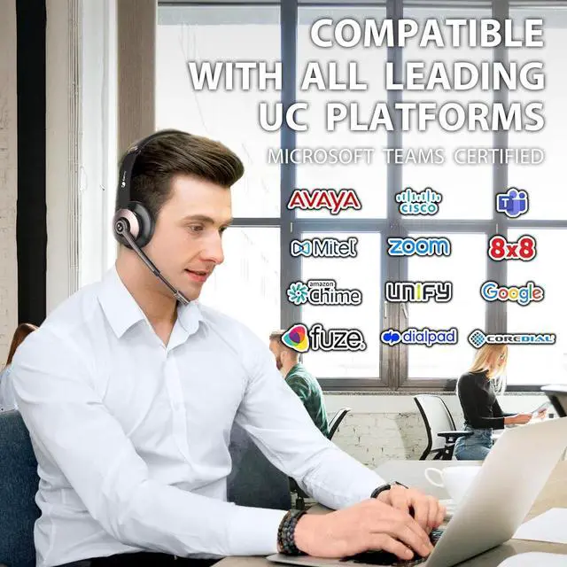 Alt view image 7 of 7 - Wireless Headset Bluetooth Headsets with Microphone Noise Cancelling On Ear Headphones with Mic Mute Handsfree PC Headsets for Zoom/Ms Teams/Skype/Dual Connect/Laptop/iPhone/Tablet
