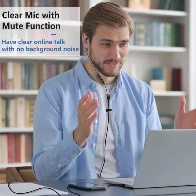 Alt view image 4 of 7 - USB Earbuds with Microphone for PC Laptop, 6.5Ft Long Cord Wired USB Headphones Headset for Computer Desktop MacBook PS4 PS5 Work Calls Gaming, Over Ear in-Ear Earphones w Case, Control, Mute Function