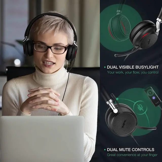 Alt view image 5 of 7 - UH38 Bluetooth USB Wired Headset, Work Headset with Noise Cancelling Microphone, Teams Certified, Comfort Fit, Dual Connect for PC Computer & Mobile Devices, Dual Busylight