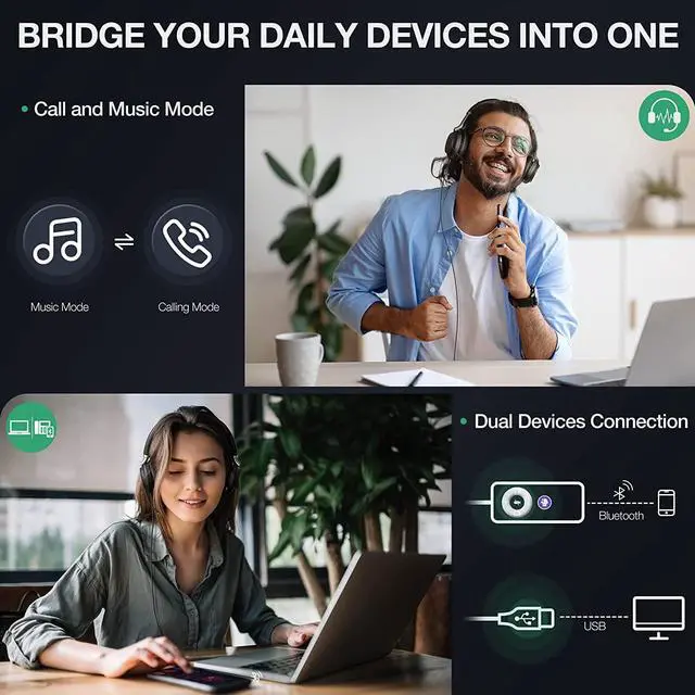 Alt view image 3 of 7 - UH38 Bluetooth USB Wired Headset, Work Headset with Noise Cancelling Microphone, Teams Certified, Comfort Fit, Dual Connect for PC Computer & Mobile Devices, Dual Busylight