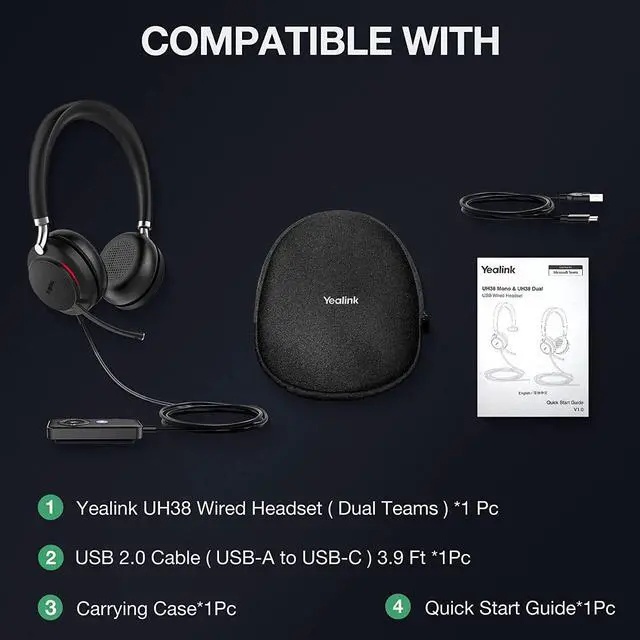 Alt view image 7 of 7 - UH38 Bluetooth USB Wired Headset, Work Headset with Noise Cancelling Microphone, Teams Certified, Comfort Fit, Dual Connect for PC Computer & Mobile Devices, Dual Busylight