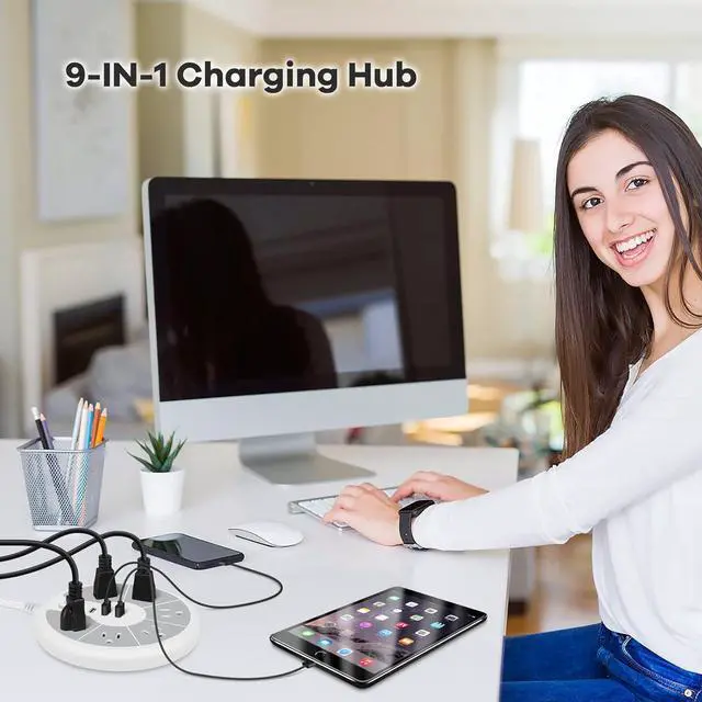 Alt view image 3 of 7 - Flat Plug Power Strip with Surge Protection - 6 Outlets Flat Extension Cord Surge Protector with 3 USB Ports - Compact Charging Station Multi Plug Outlet Extender for Electronic Deivces, Home, Office