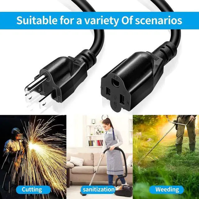 Alt view image 4 of 5 - Short Power Extension Cord ,16AWG/13A,Outlet Saver, 3 Prong Male Plug to Female Socket Heavy Duty Power Extension Cable(3.3ft/1m\u2026