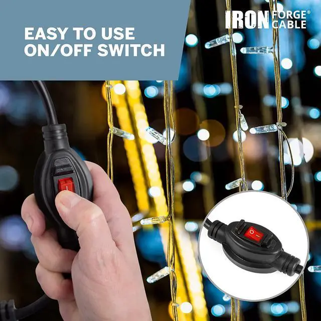 Alt view image 4 of 5 - Iron Forge Cable 6 Ft Black Extension Cord with Inline Switch On/Off, 16/3 SJTW 3 Prong with in Line Switch On Off Power -10 AMP Cord - ETL Listed