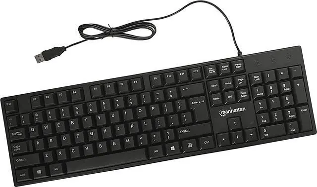 Main image of Manhattan Wired Computer Keyboard  Basic Black Keyboard - with 4.5ft USB-A Cable, 104-keys, Foldable Stands - Compatible for Windows, PC, Laptop - 3 Yr Mfg Warranty  179324