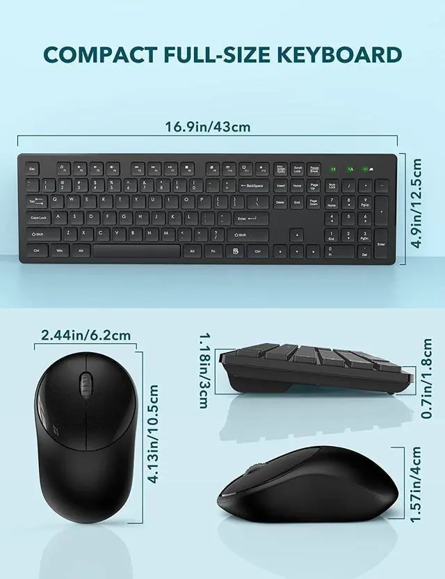Alt view image 6 of 7 - Wireless Keyboard and Mouse, WisFox USB Computer Keyboard with Silent Keys, Long Battery Life, 2.4GHz Full-Size Lag-Free Cordless Combo for PC Laptops Windows Mac Chrome OS (Black)