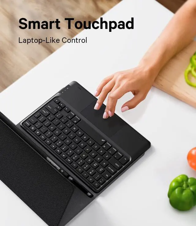 Alt view image 4 of 7 - For iPad 9.7 inch Case with Keyboard, iPad 6th Gen (2018), iPad 5th Gen (2017), iPad Air 2 (2014), 7 Color Backlit, Support 2 BT Devices, Touchpad Keyboard, Black